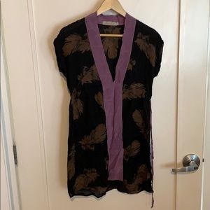 Geren Ford Small Black Feather Design Silk Top